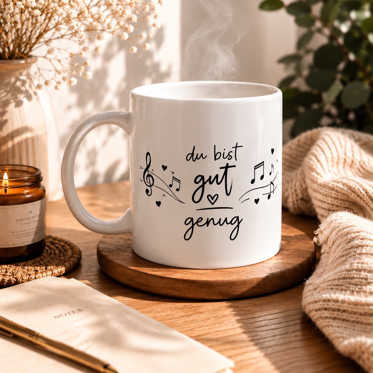 Tasse mit Musiknoten und dem Spruch du bist gut genug